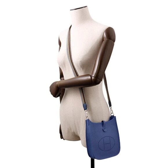 HERMES Evelyne Amazon Long Size TPM Taurillon Clemence Blue Tie - Picture 2 of 9